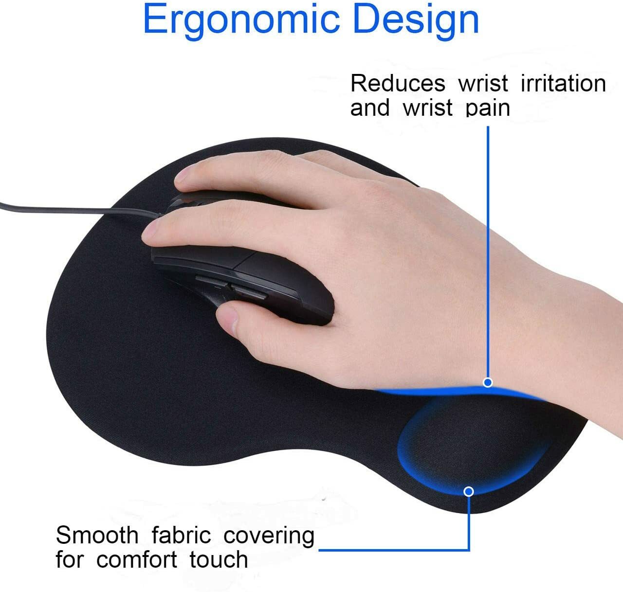 PC Mousepad Ergonomic Comfortable Mat With Wrist Rest Support Non Slip Blue