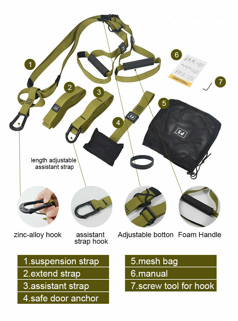 Suspension Straps Trainer Hanging Belt Resistance Pull Rope Home Gym Workout Set