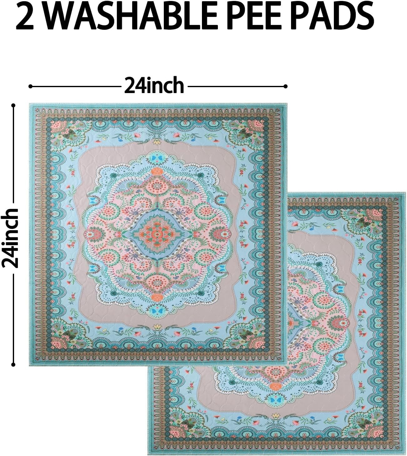 Washable Puppy Pee Pads for Dogs with Pheromones (Bohem 24" X24" 2 Pack), Traini