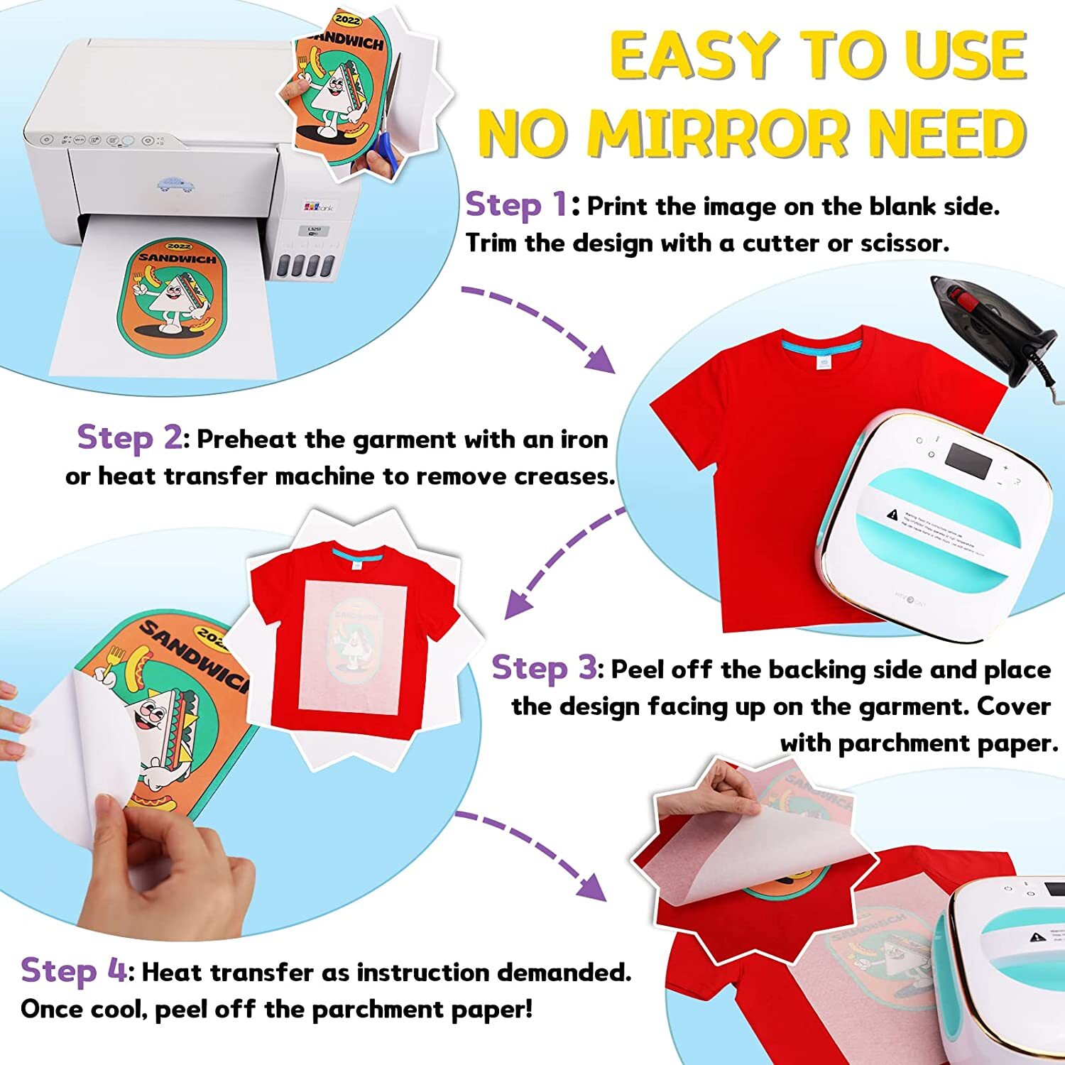 50Pack Heat Transfer Paper for Dark T Shirts 8.5x11" Iron on Transfer Paper