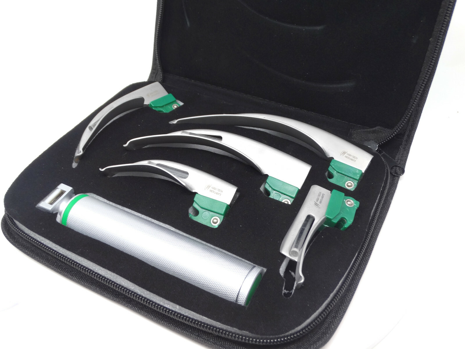 Laryngoscope Set 6 PCS Intubaion Blades + Handle Fiber-Optic Kit with Black Case