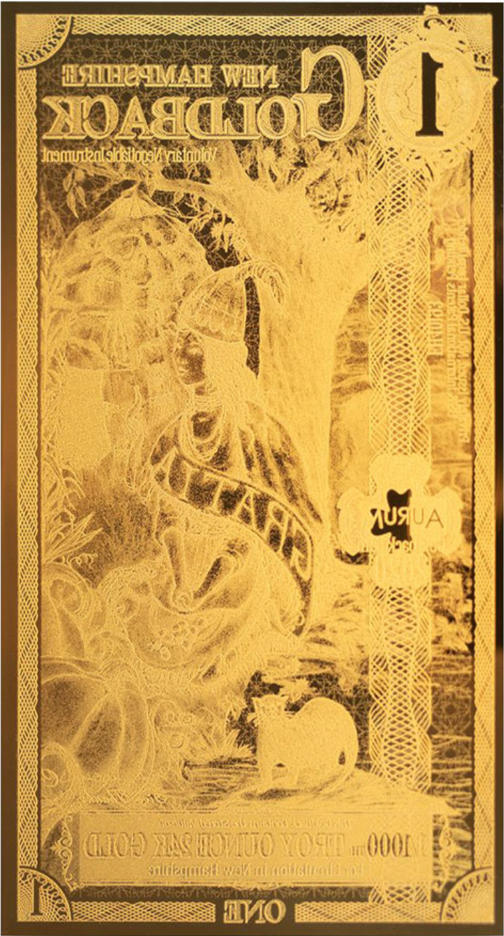 1 New Hampshire Goldback Aurum Gold Foil Note 1/1000 oz 24kt .999 Fine IN STOCK!