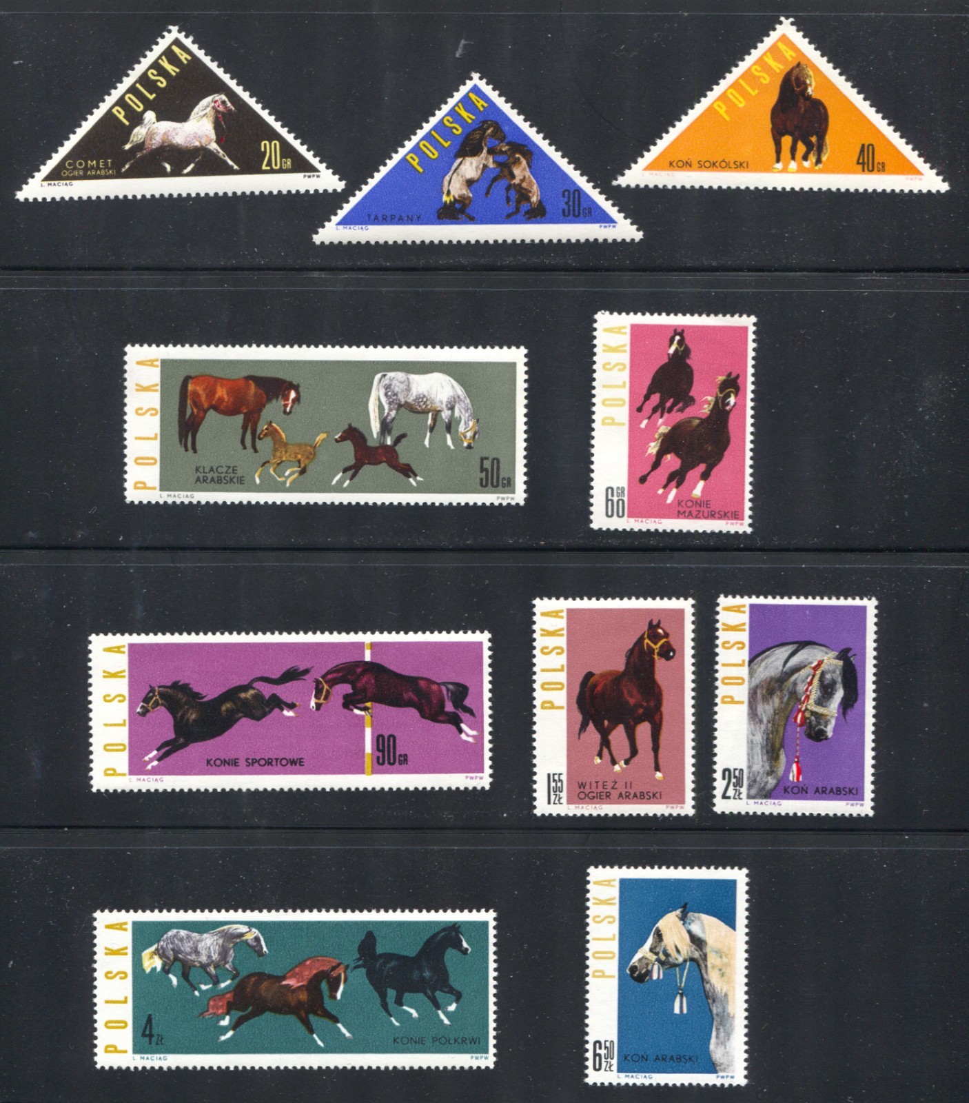 Poland Scott# 1188-97, Horses Issue, 1963 F/VF MNH Set of 10 Stamps, SCV: $8.35