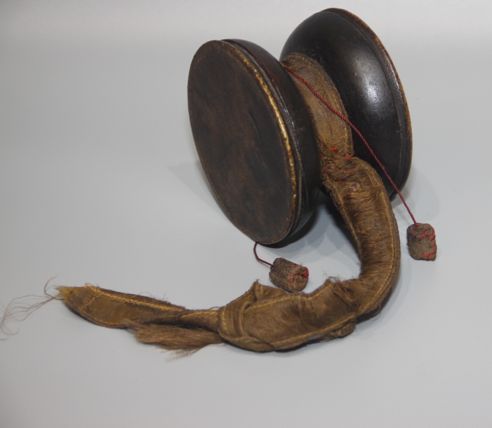 Wonderful Tibet 18th Century Old Antique Buddhist Wooden Drum Damaru Tambourine