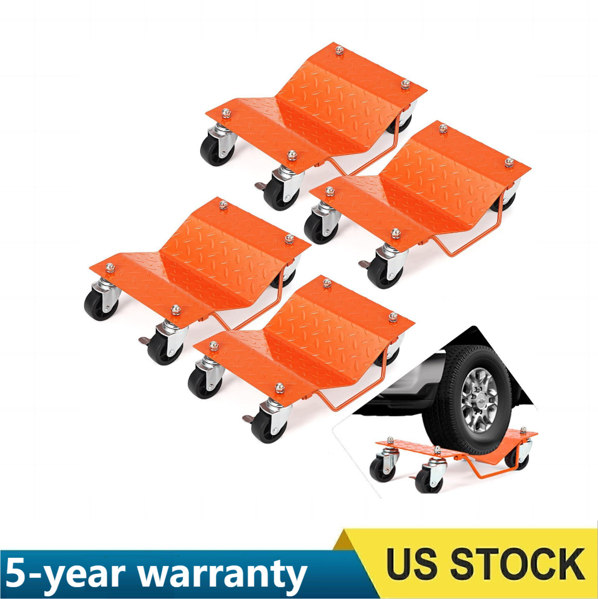 4 PC Heavy-Duty Car Wheel Dolly Set Dual-Lock Brakes & Casters Auto Repair Mover