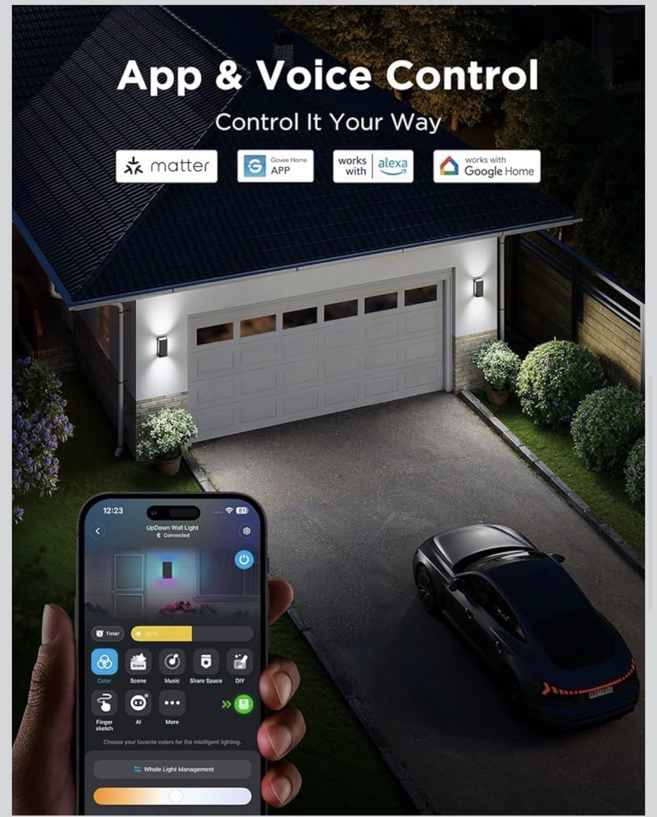 Govee Smart LED Outdoor UpDown Wall Light App Voice IP66 1200lm Multicolor