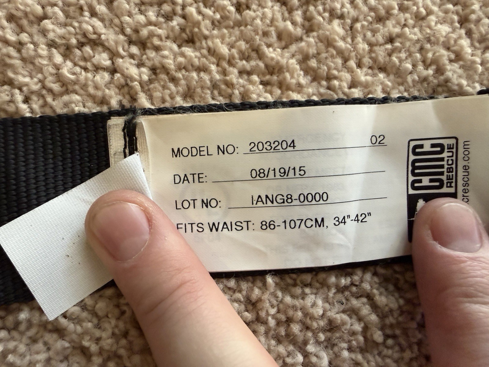 CMC RESCUE ESCAPE BELT LARGE EXTRA LARGE L/XL 203204 34"-42" 86-107 CM