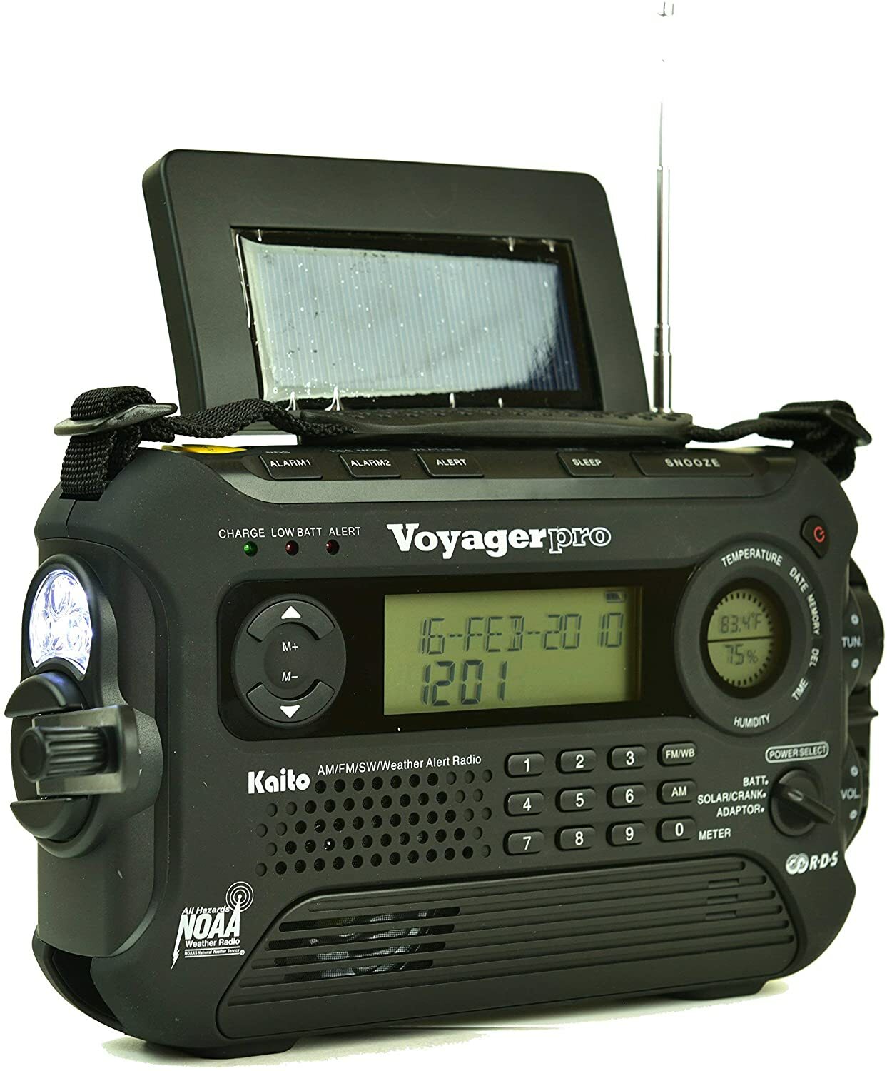 Kaito KA600L Emergency AM/FM/SW NOAA Weather Alert Radio with Solar Crank Black
