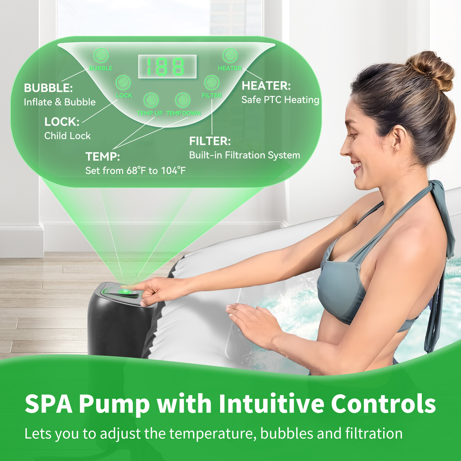 SLSY Octagon 6 Person Inflatable Hot Tub Spa with 130AirJets and Insulated Cover