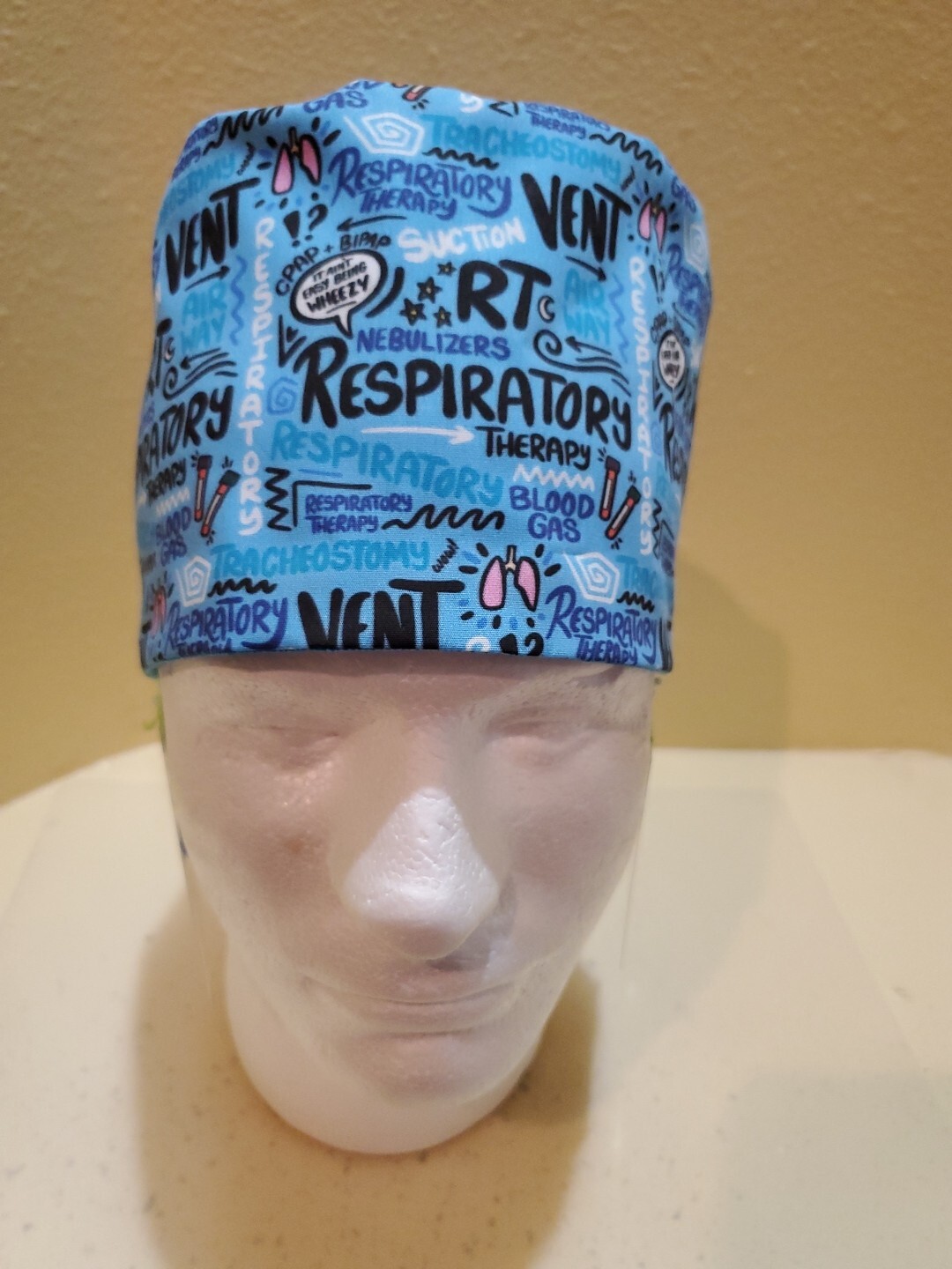 Respiratory Therapy Scribbles Men's Skull/Chemo Surgical Scrub Hat/Cap Handmade