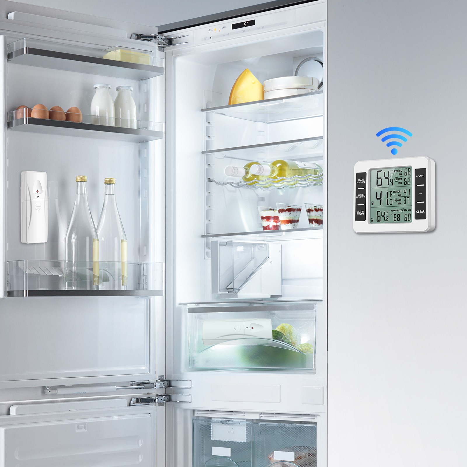 Digital Thermometer Indoor Outdoor Wireless Dual Sensor Temperature Transmitter