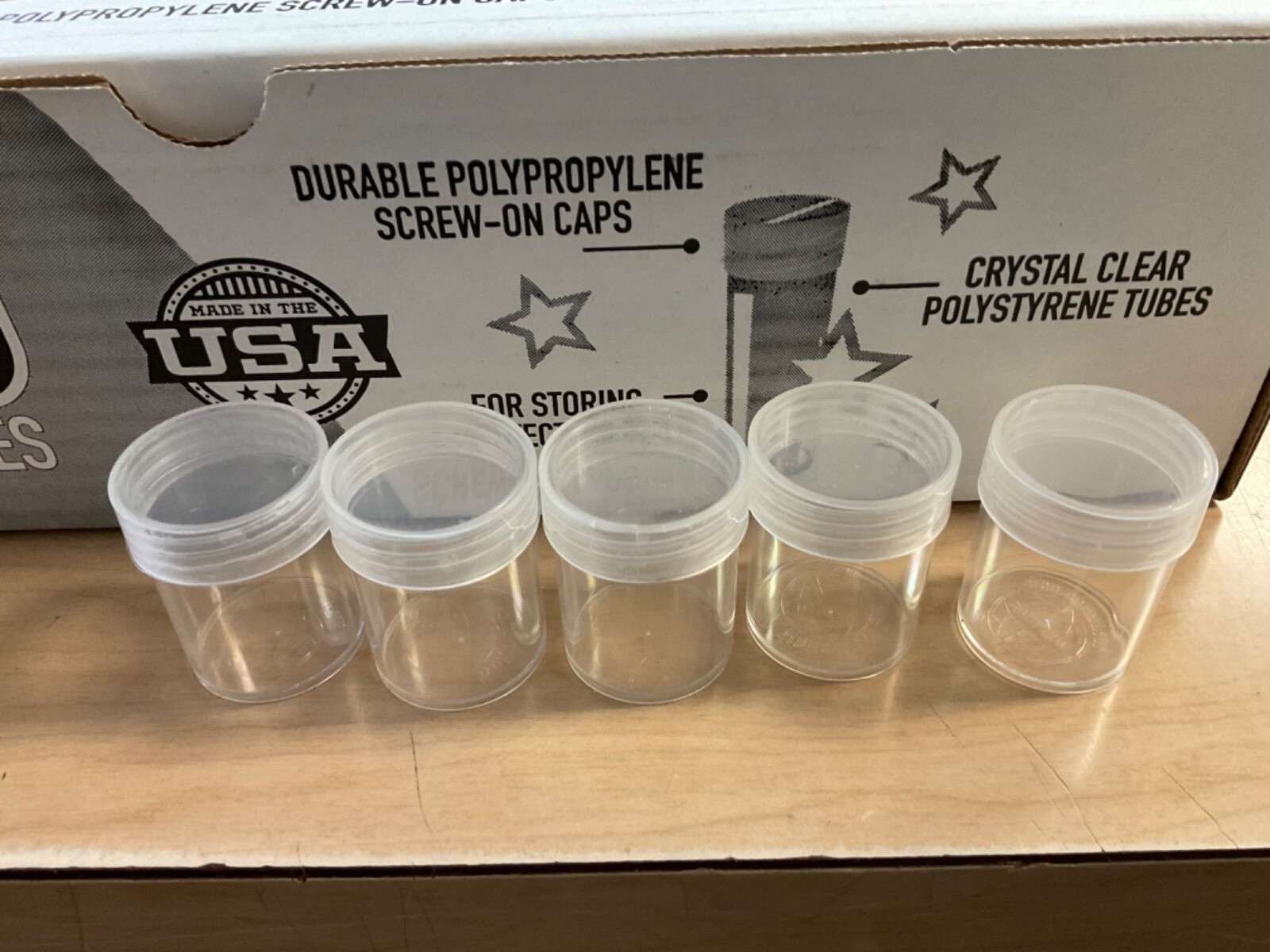 25 New Mixed Round Coin Tubes for 1/2 Doll., Qtr., Dime, Nick., Penn.Made in USA