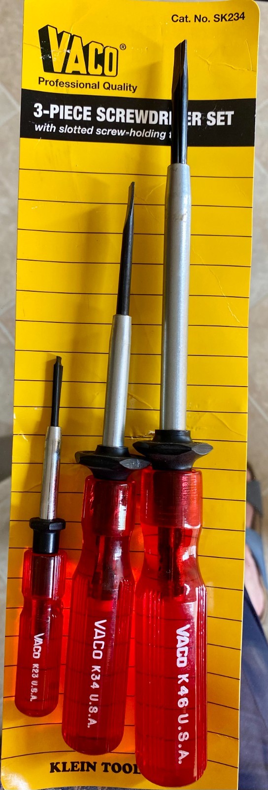 New Klein Tools Vaco SK234 3 piece slotted screw holding screwdriver set