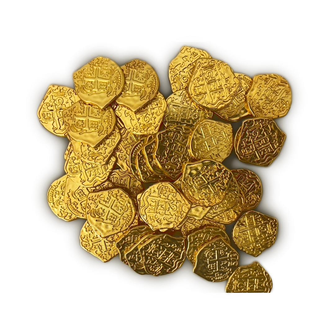 Seven Seas Pirates Toy Metal Shiny Gold Colored Treasure Coins - 50 Tokens