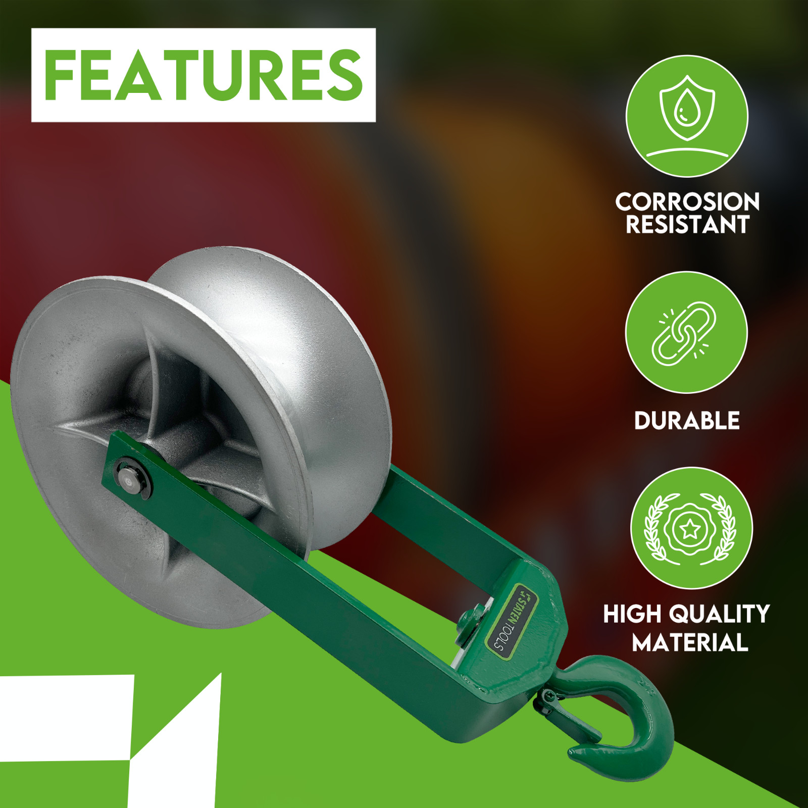 Staten Tools 651 Cable Puller Sheave, Hook, Wire, 12 In Diameter 6500lb