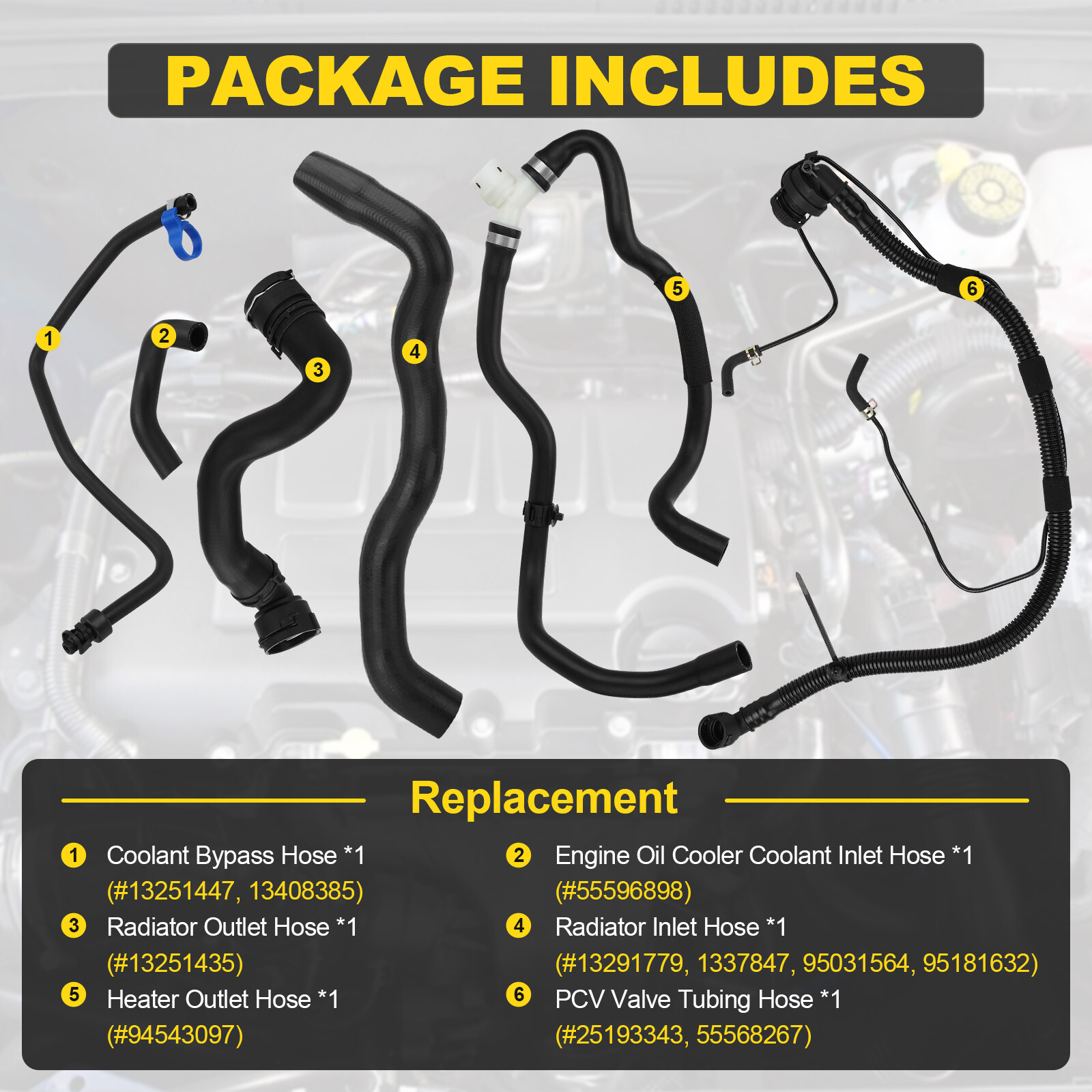 6X For 11-16 Chevrolet Cruze 1.4L Radiator Coolant Hose & Heater Hose & PCV Pipe