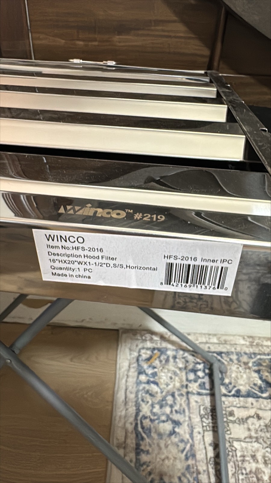 Winco HFS-2016 Stainless Steel Hood Filter 16” x 20” x 1.5” Commercial Kitchen