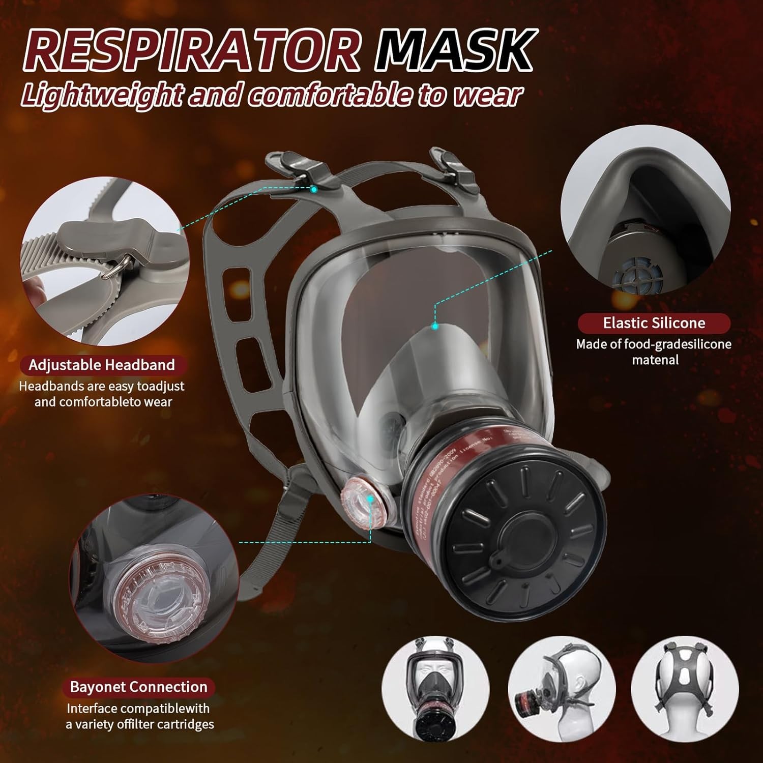 Reusable Full Face Respirator Gas Mask with 40mm Activated Carbon Filter 6800