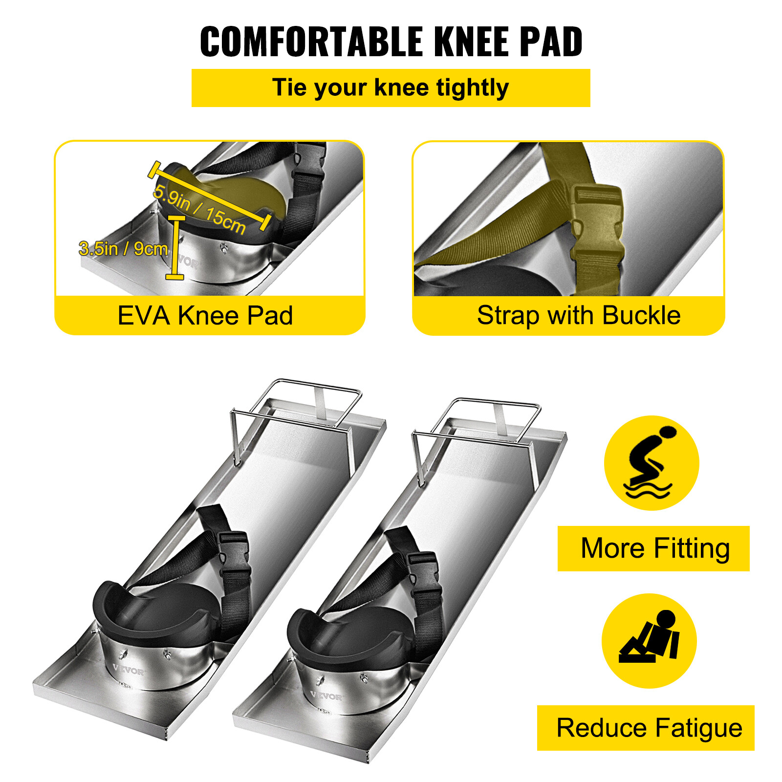 VEVOR Concrete Knee Boards Knee Sliders 30" x 8" Pair w/ Knee Pads for Concrete