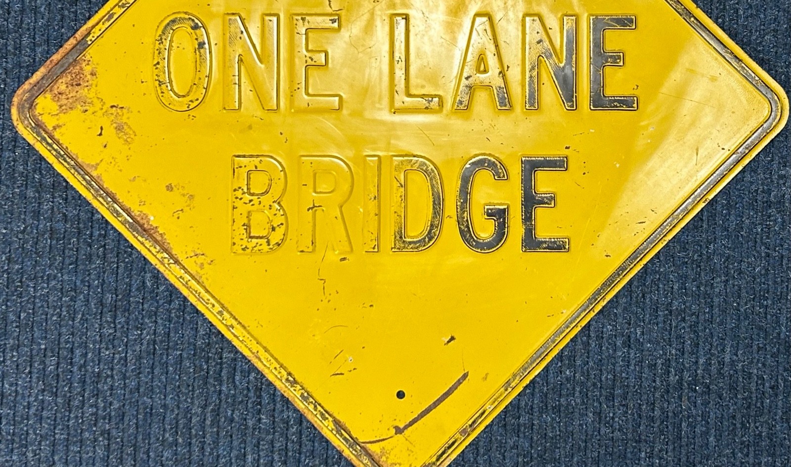 Vintage Embossed “ONE LANE BRIDGE” Heavy Steel Road Sign