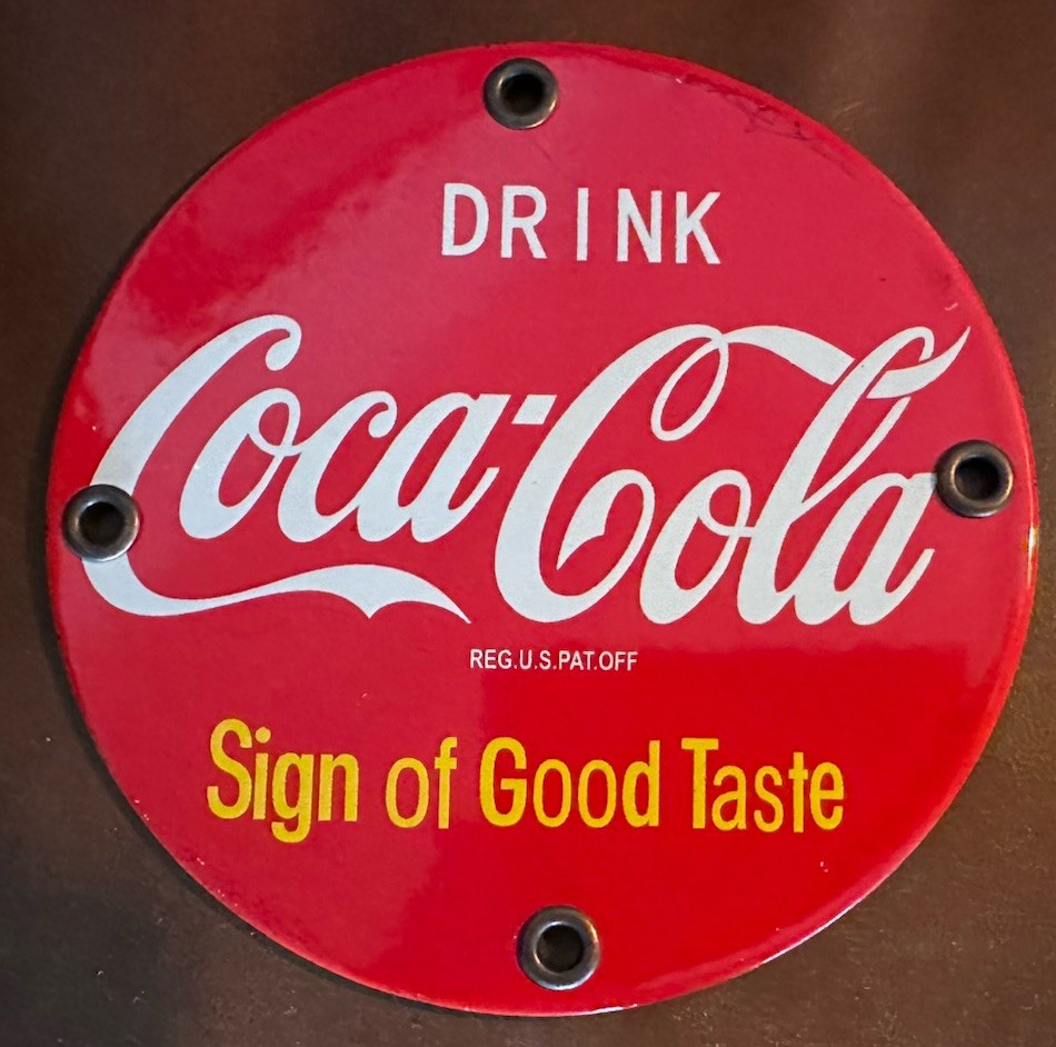 Vintage Round 5" Porcelain Coca Cola Soda Door Push Pull Enamel Steel Sign