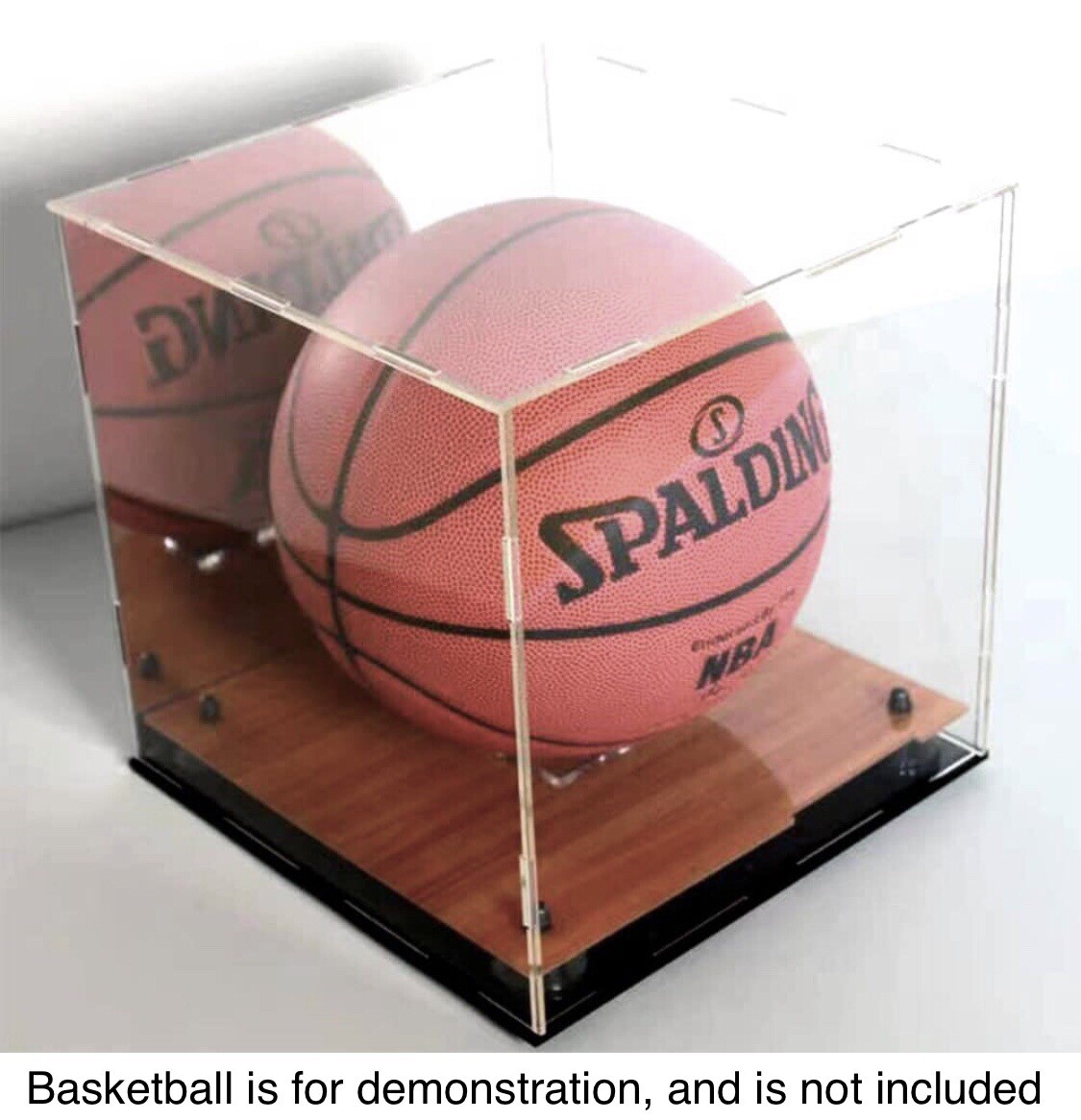 Full Size Basketball Display Case with Acrylic Wooden Court Base and Mirror Back