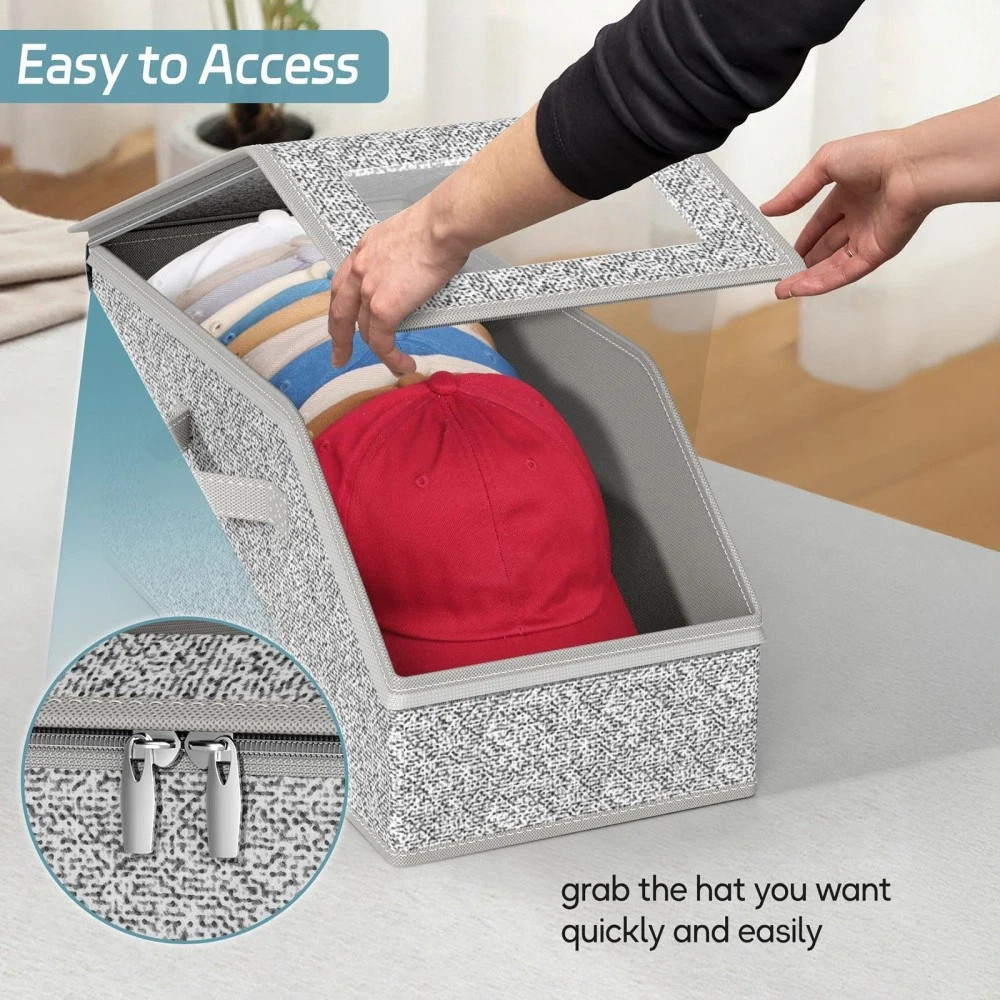 1/2x Stackable Hat Storage Organizer for Baseball Caps 24 Caps Hat Box with Lid