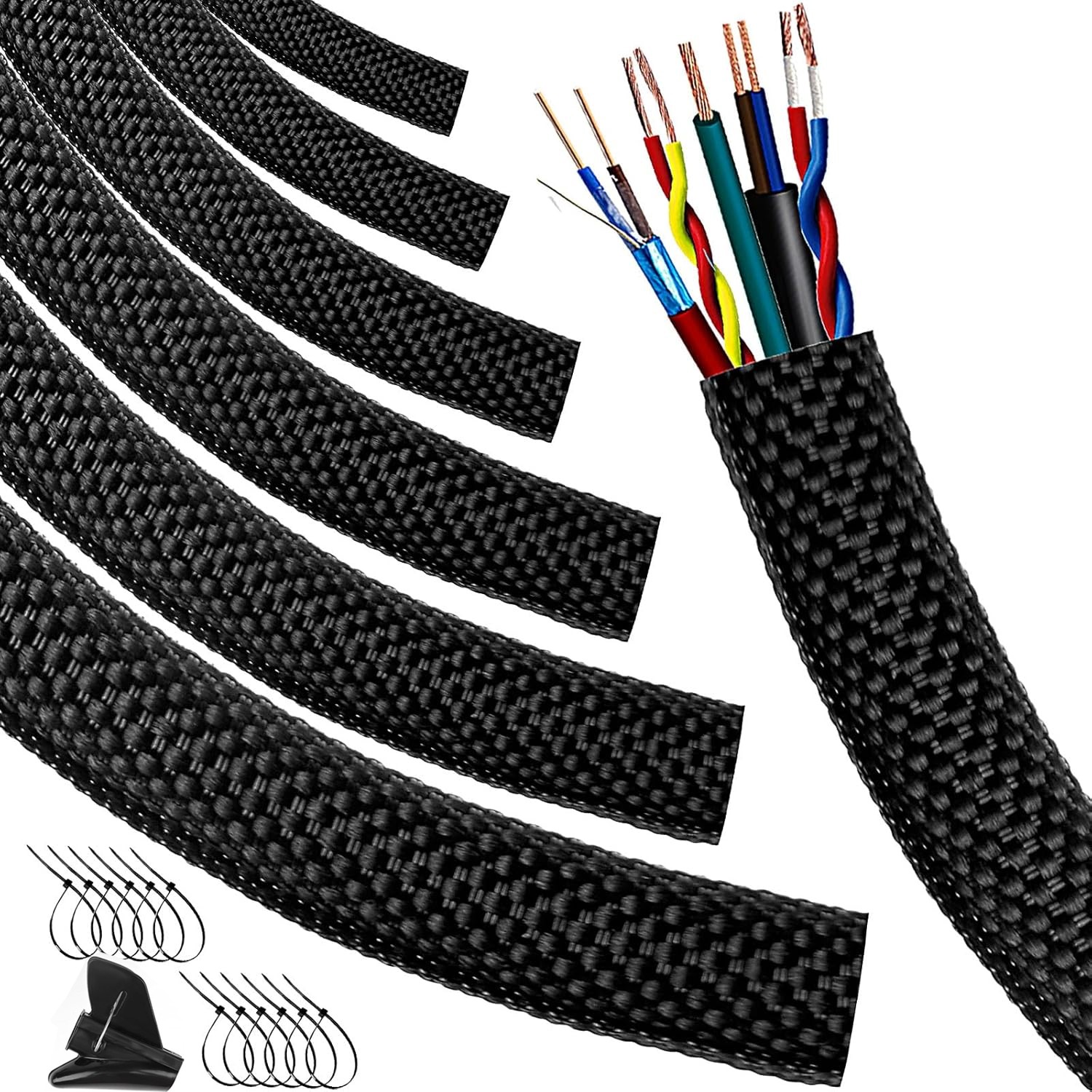 5-50FT Self Wrapping Braided Split Wire Loom Cable Sleeve Harness Management Lot