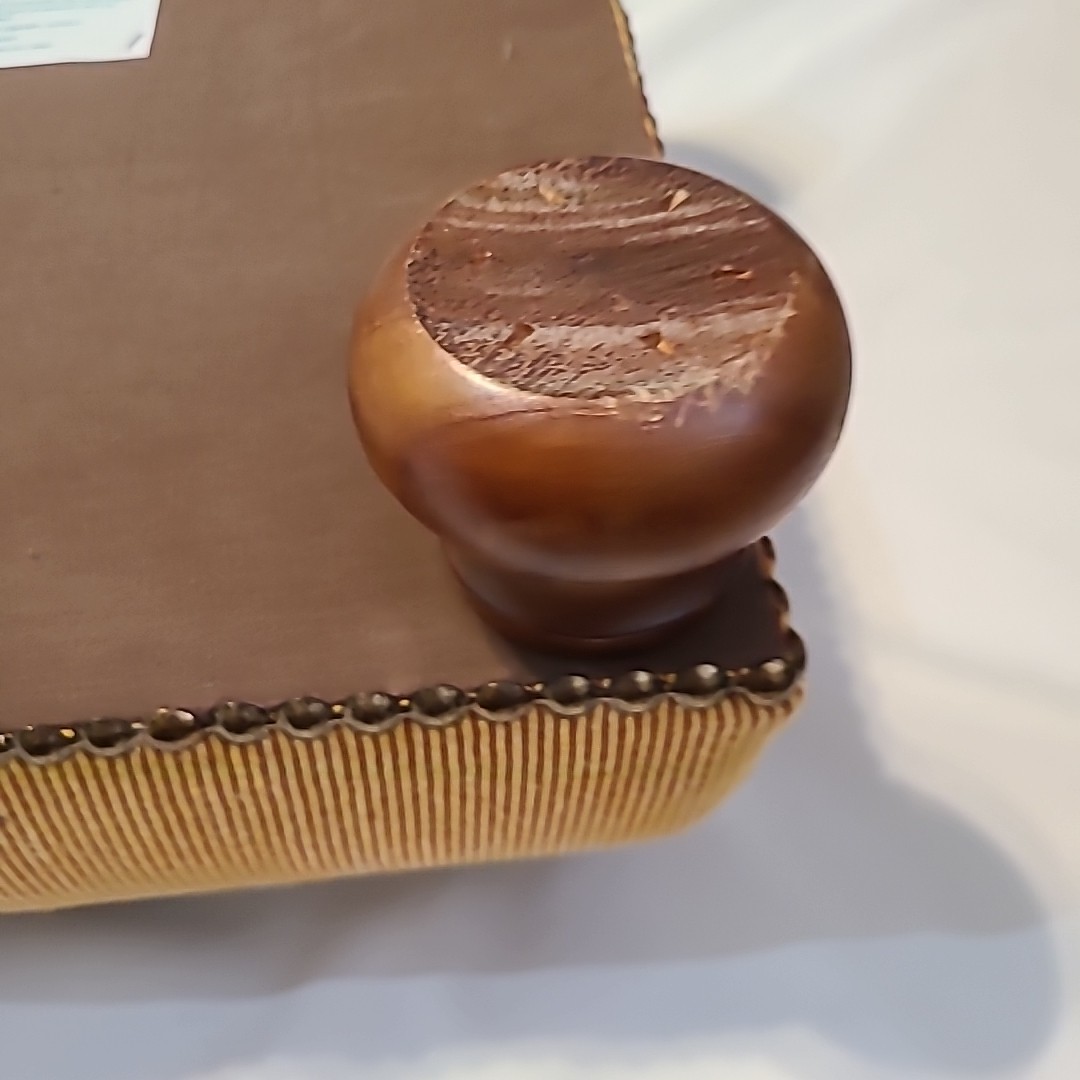 Vintage needlepoint butterfly footstool 13" x 13" x 5" Wooden Feet