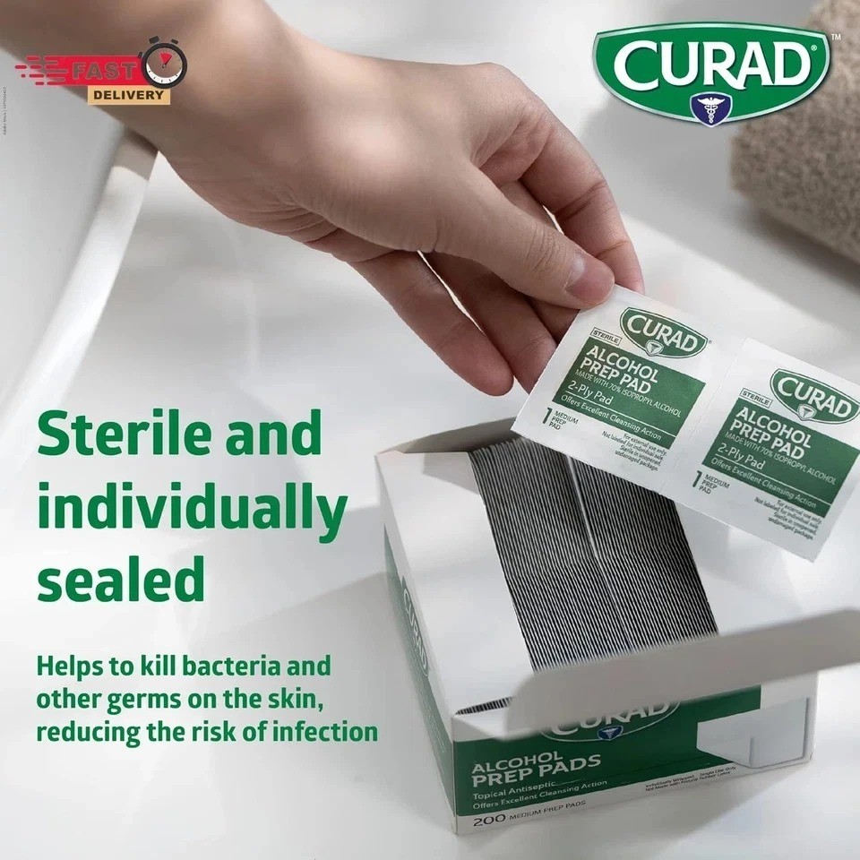 CURAD Alcohol Prep Pads (Pack of 4 Boxes) | 400 Pieces of Medium Isopropyl Wipes