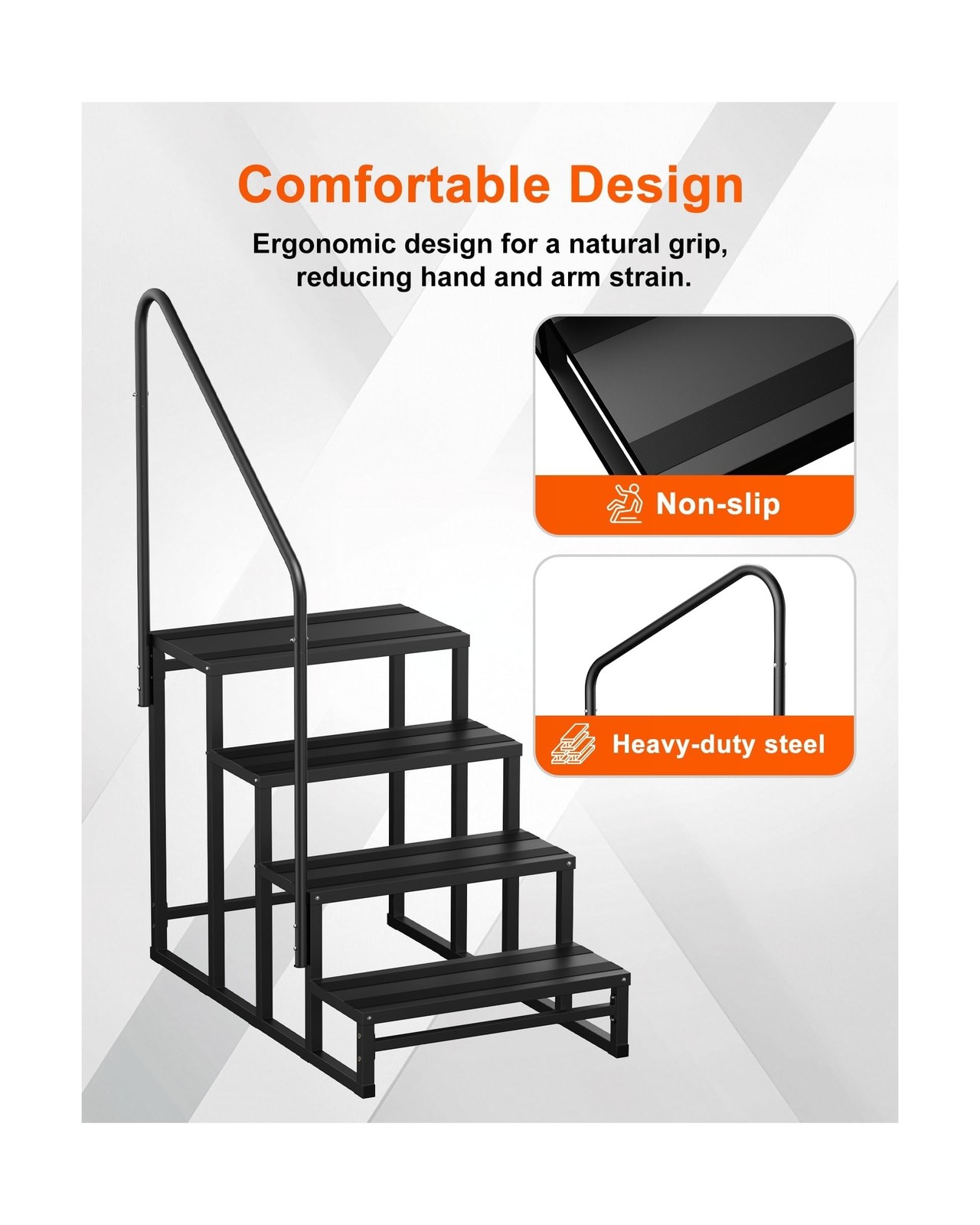 RV Steps with Handrail, 4 Steps RV Stairs w/Handrail for Elderly & Kids, Wide...