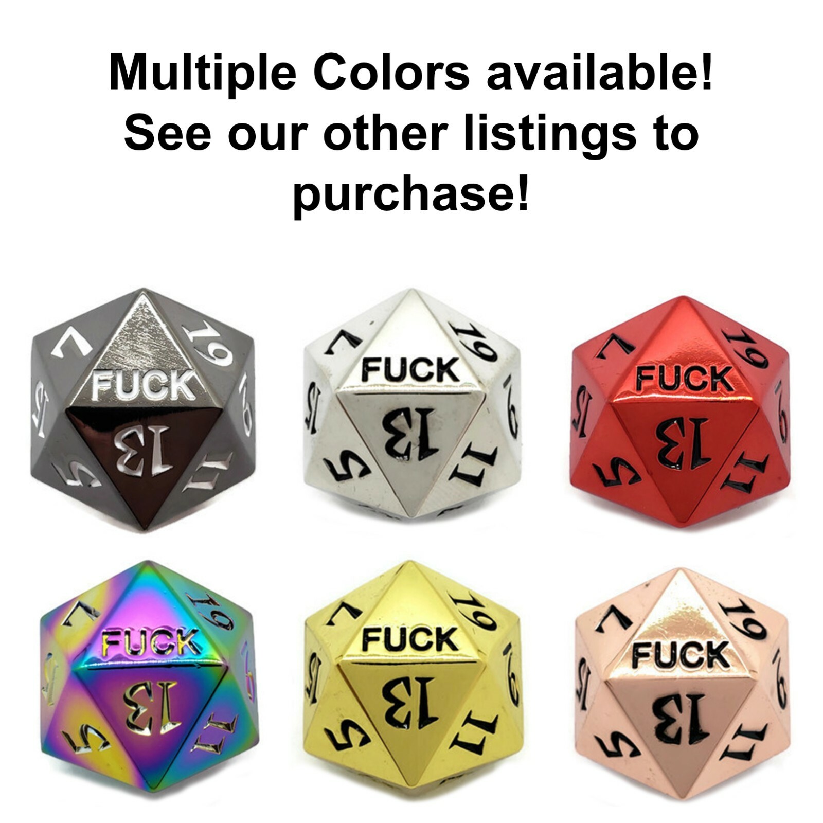 Metal D20 F*** Dice Blood Red 20-Sided Die for DND, New