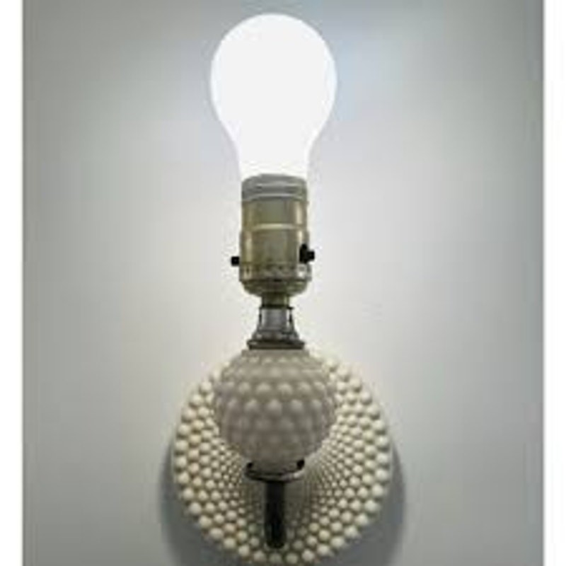 VTG Hobnail Lamp MCM Milk Glass Wall Hanging Sconce Light Decor 6x8x10