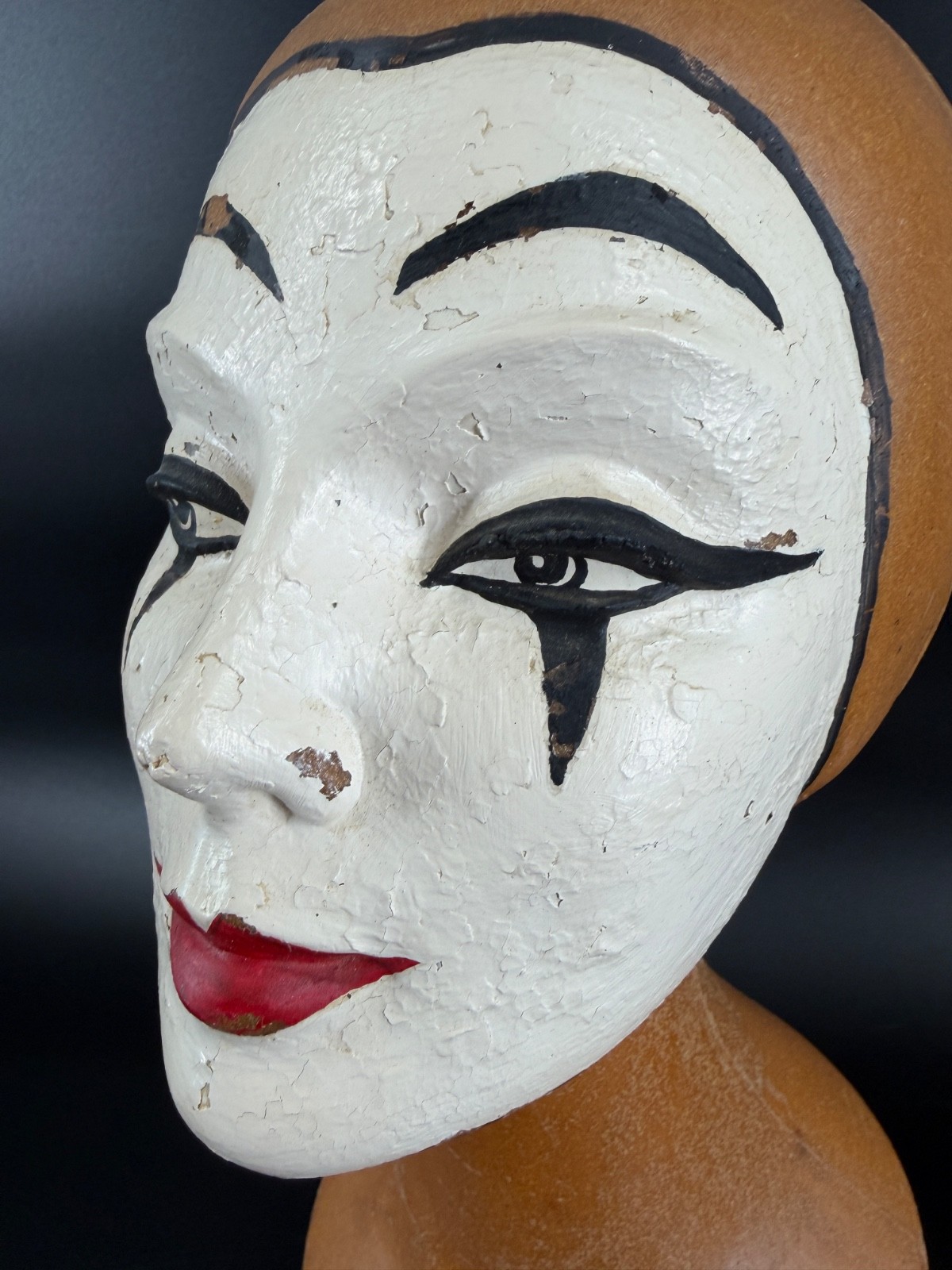 Vintage Plastic Mannequin Head Bust Pierrot Mime Wig Hat Display Dopamine Decor