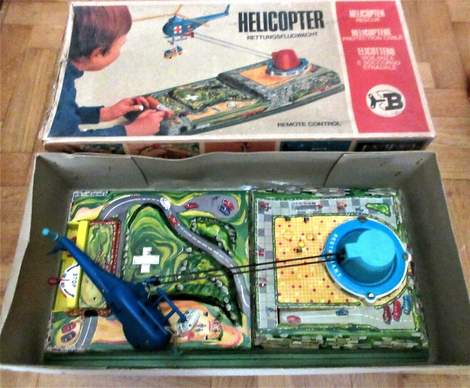 VINTAGE RARE BILLER TINPLATE 1299 RESCUE HELICOPTER REMOTE CONTROL BOXED