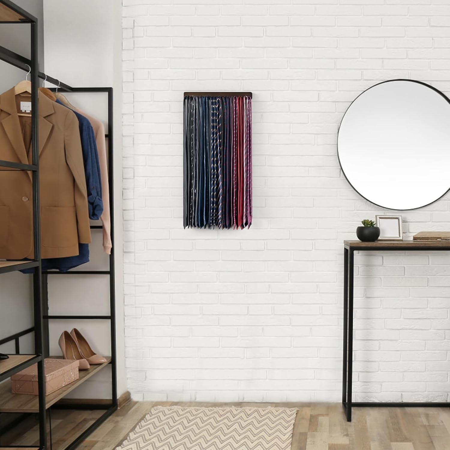 Tie Rack Wall Mounted Belt Hanger Holder Rustic Wood Tie Organizer for Men Close