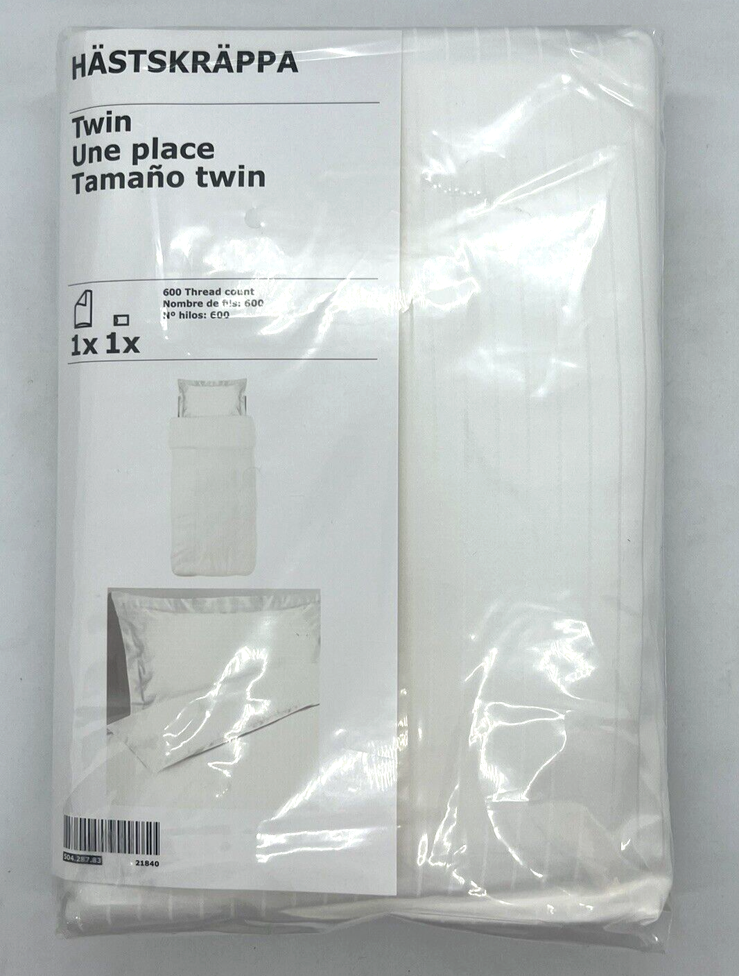 New Ikea Hastskrappa Twin Duvet cover and pillowcase, white 600 Thread count