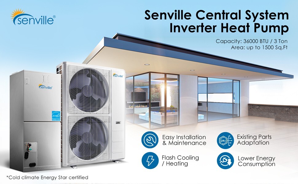 3 Ton Central Air Conditioner Heat Pump Split System, 36,000 BTU, 10KW AUX