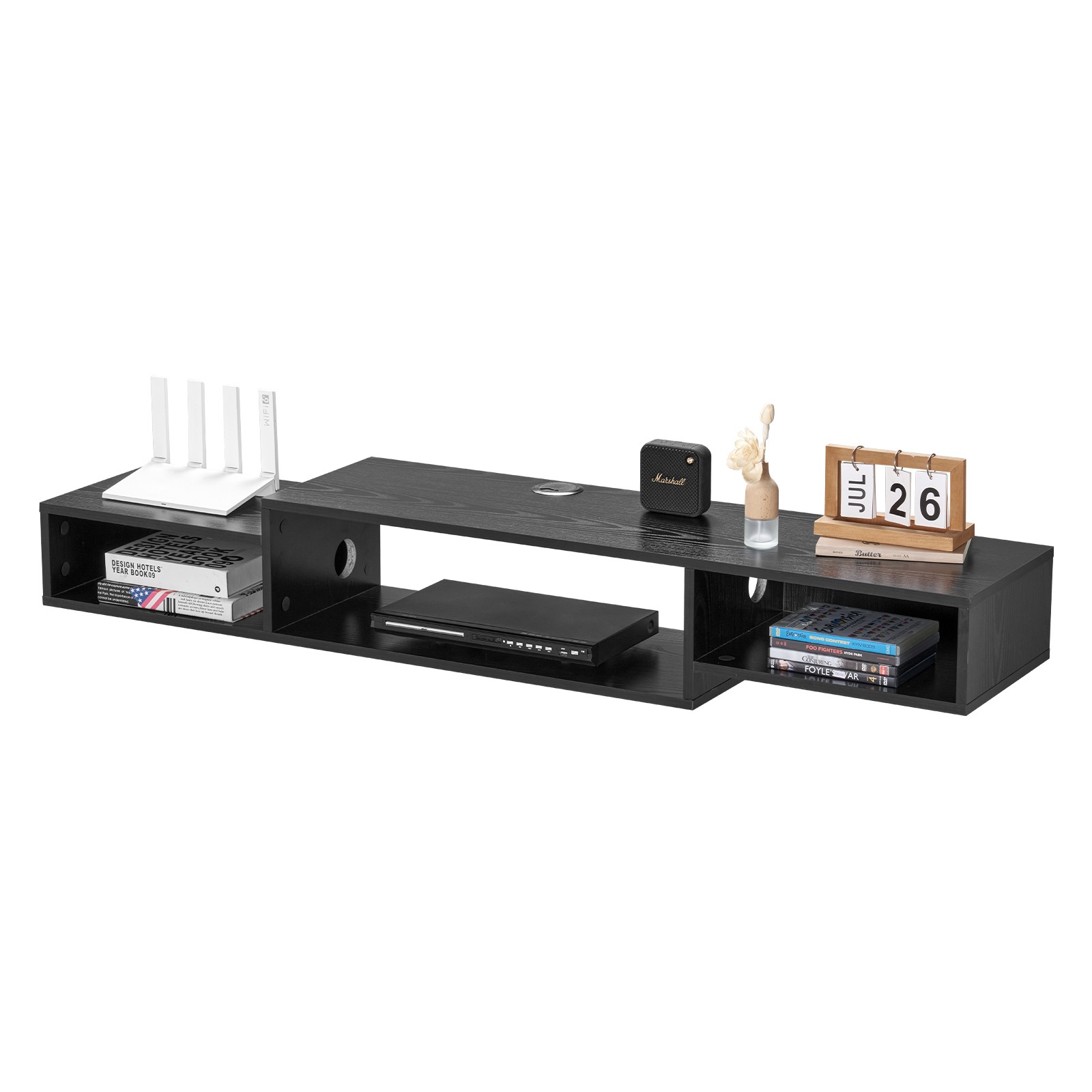 Floating TV Stand 59" Entertainment Center Power Outlet & Cable Hole Black