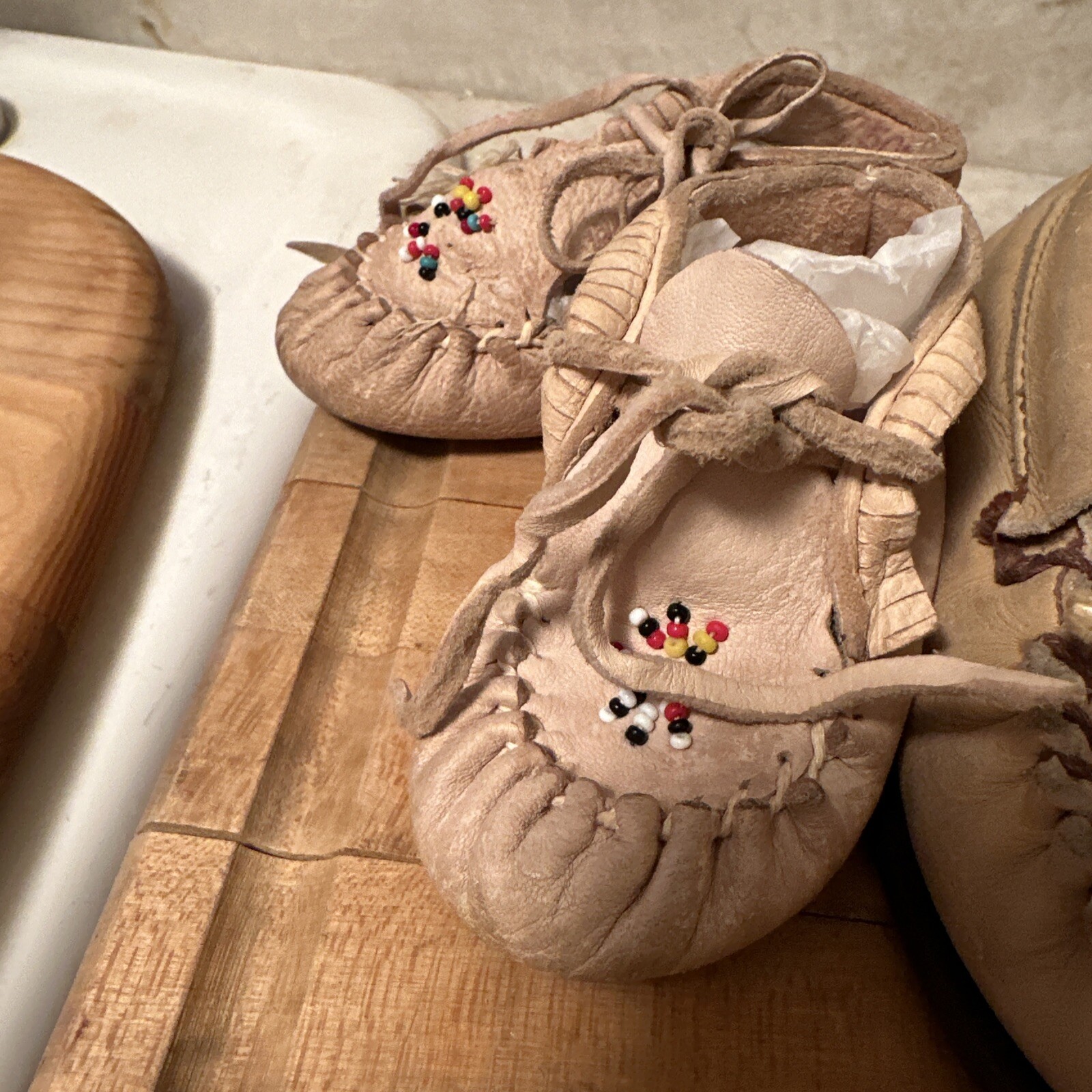 3 Pair Vintage Native Indian moccasins leather beads toddler Western Decor