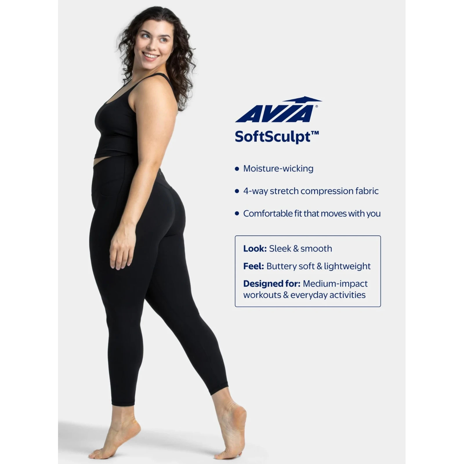 Avia Women's Soft Sculpt High Rise Leggings LARGE (12-14) Black W Pockets New