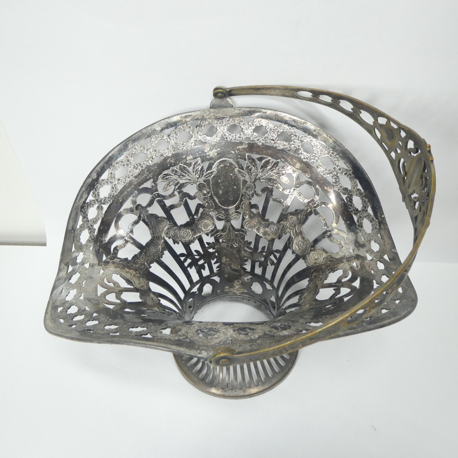German Silver Pierced Bride’s Basket B.M. Germany Hallmarked Antique Art Nouveau