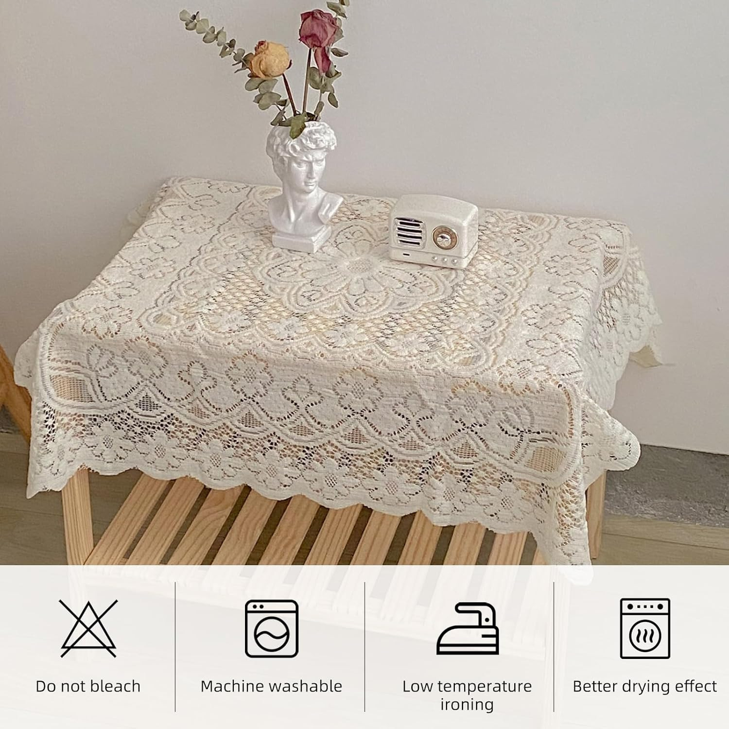 Square Lace Tablecloth 35 X 35 Inch, Off White Lace-Tablecloths & Small Tableclo