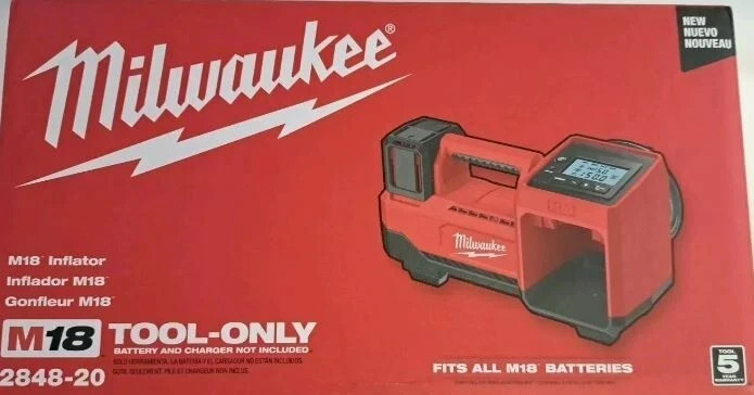 NEW BOX Milwaukee M18 2848-20 Tire Inflator, 2x 5.0 Batteries 18 Volt Tool 18V