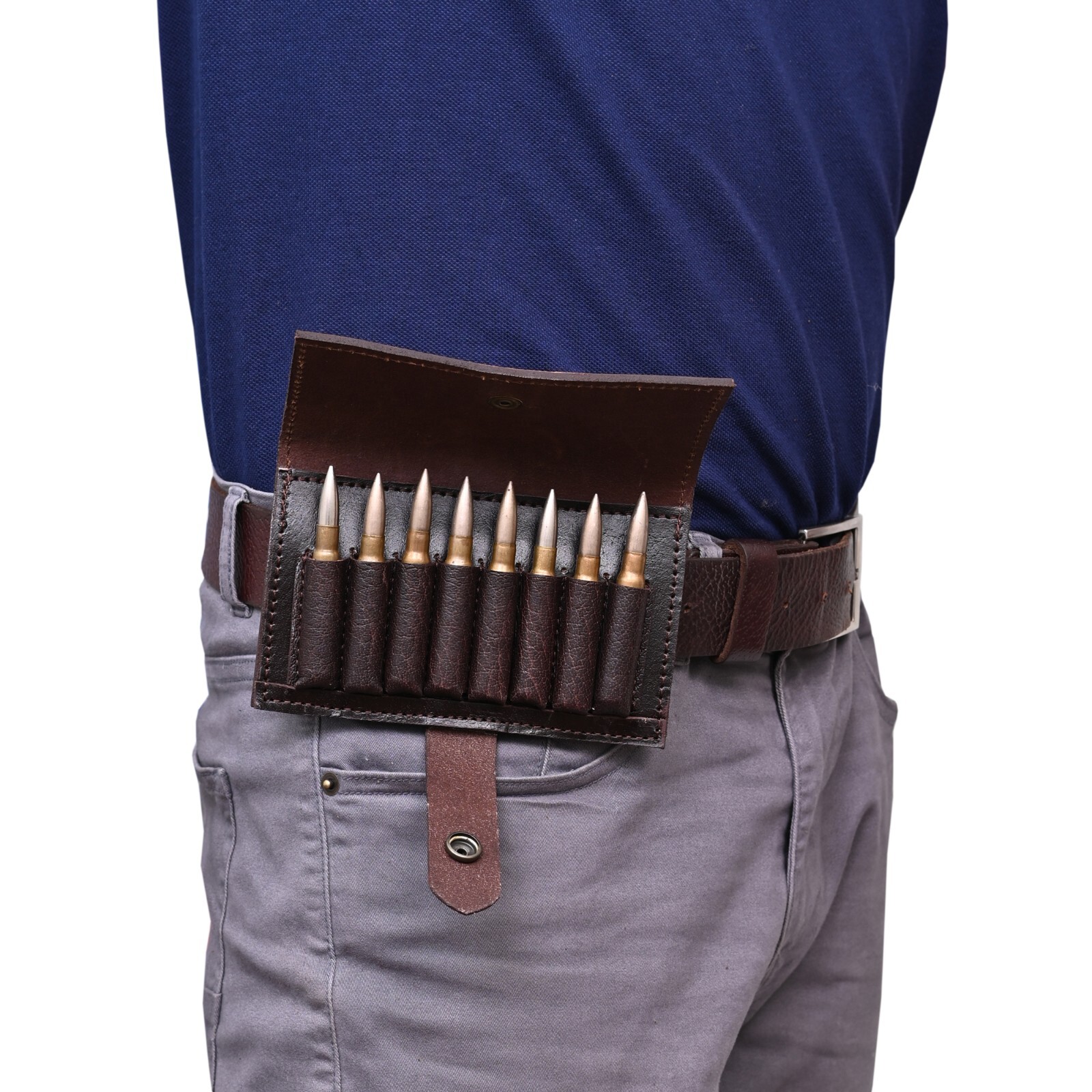 Cowhide Leather Rifle Cartridge Holder Ammo Wallet for 8 Shells 308