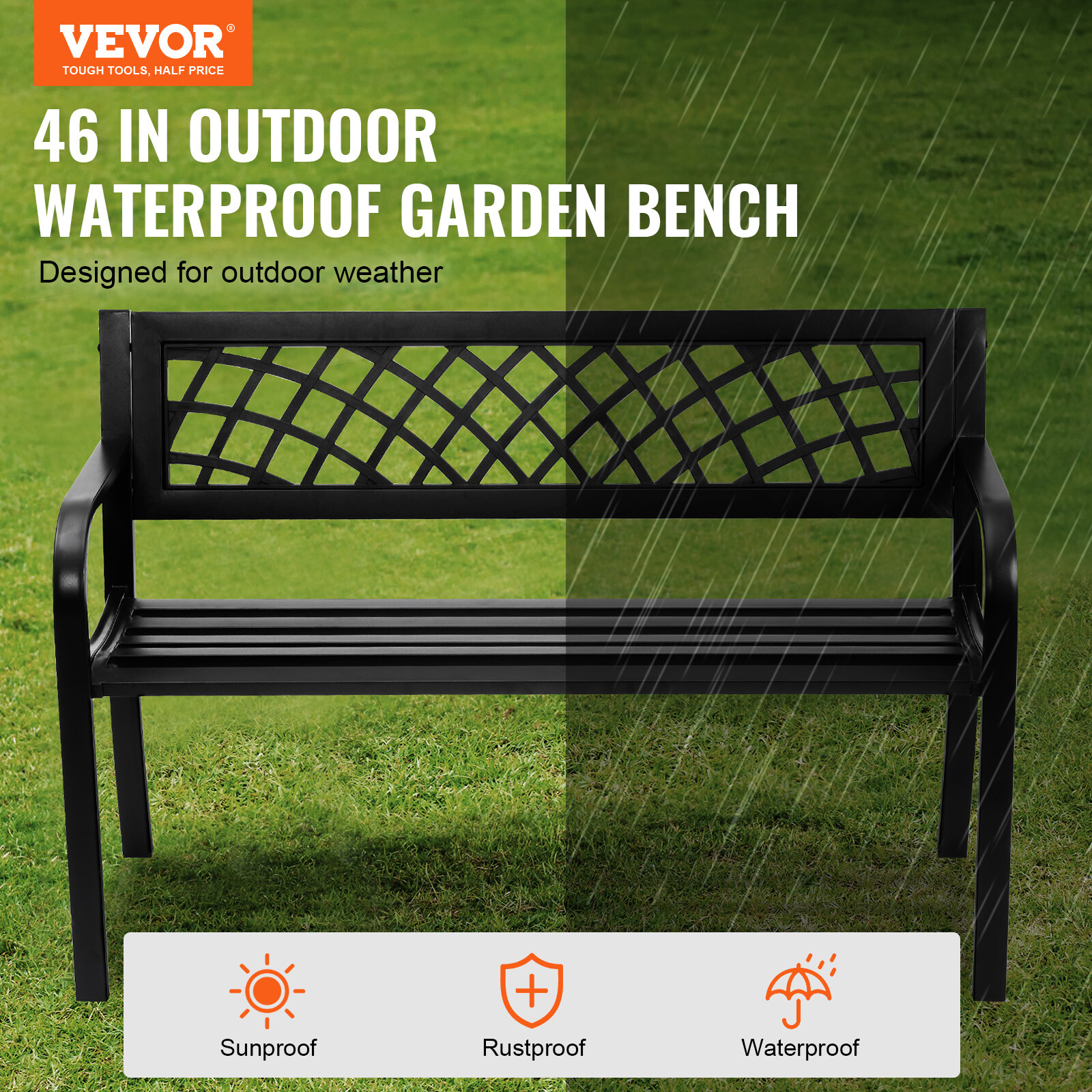 VEVOR Outdoor Bench 46 in Metal Garden Bench 480 lbs Park Patio Yard Porch Bench
