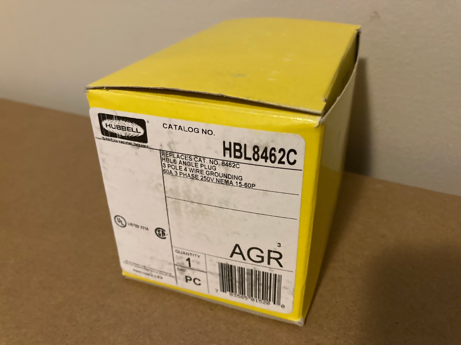 Hubbell HBL8462C 4 Wire Industrial Angle Straight Blade Plug 250Vac 60A