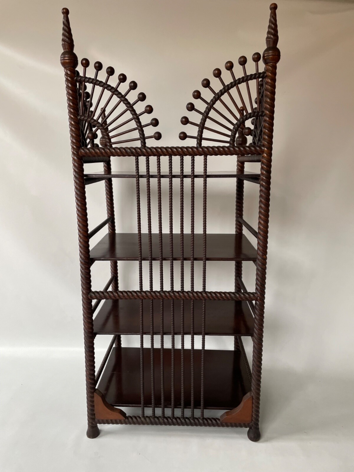 Antique Victorian Barley Twist Stick and Ball Small 4 Tier Bookcase 1890s