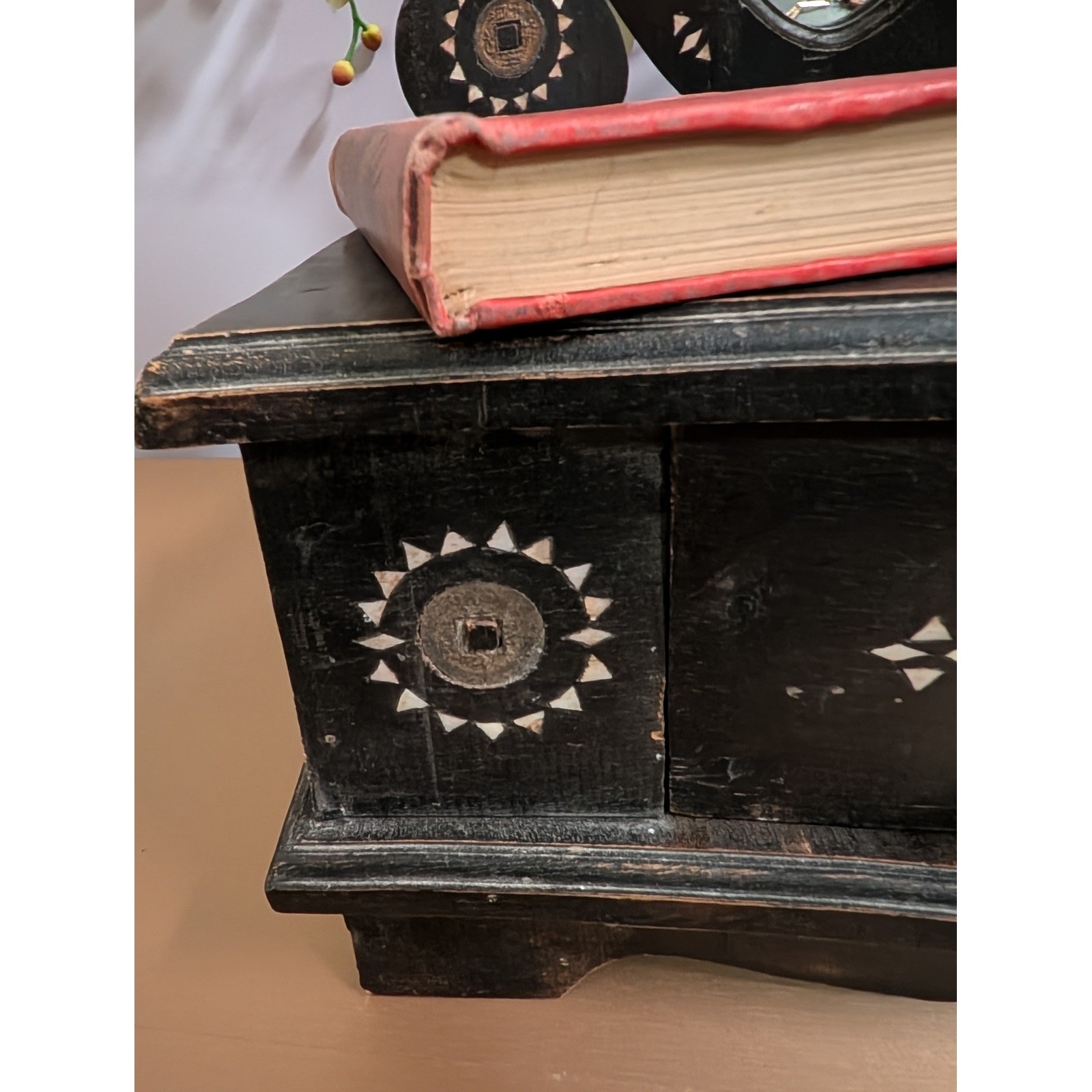 Vintage Hand Made Wood Vanity Dresser Mirror With Pearl Inlay Moody Romantic
