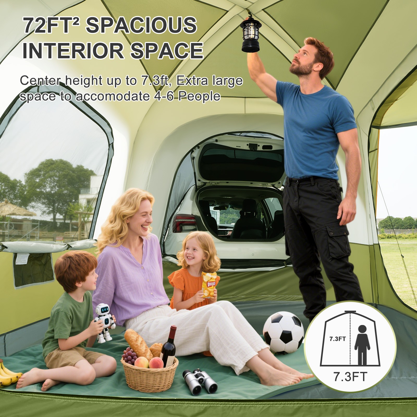 Car Tents PU 3000mm Waterproof for Camping 4-6 People Tailgate Tent for Car